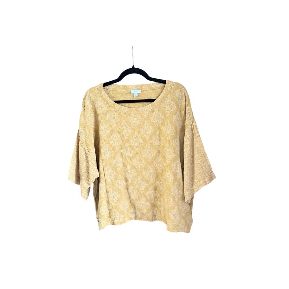 J. Jill Purejill mustard yellow 100% cotton mosaic boho print top medium petite